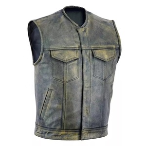 Chaleco de Cuero Vacuno para Motociclista, Estilo Vintage, Grueso, con Cremallera, Resistente al Viento, Personalizable, OEM, ODM, Venta al Por Mayor - Product Image 4