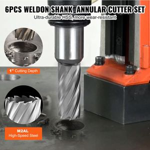 Set di 6 frese anulari con codolo Weldon in acciaio super rapido M2AL, punte per trapano magnetico, diametro di taglio 1/2\" - 1 1/16\", profondità di taglio 1\" - Product Image 2