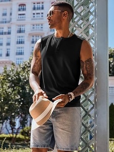 <b>Men's</b> Sleeveless Tank Top Henry Collar Solid Color Knitted Casual <b>Vest</b> <b>Black</b> - Product Image 3