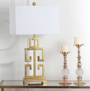 Lámpara de Mesa Moderna de Metal Geométrico Dorado con Pantalla de Tela, Diseño Simple y Minimalista, para Uso en Hoteles, Decoración de Hogar de Lujo - Product Image 2