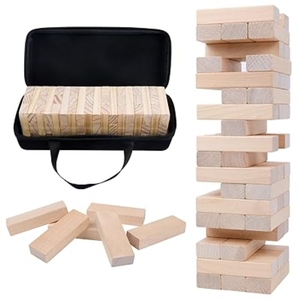 Jeu de Tour de Blocs en Bois Premium avec Étui – Grandes Briques Empilables pour Intérieur et Extérieur – Jeu de Société Stimulant - Product Image 1