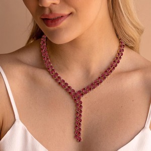 Collar de tenis con rubí, joyería con piedra de nacimiento de corte pera, collar de oro rosa, plata de ley o vermeil de oro para mujer - Product Image 6