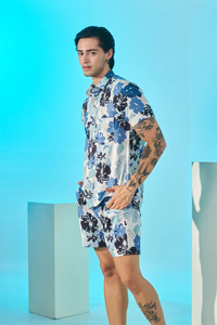 Ensemble coordonné pour homme de haute qualité, imprimé floral bleu, tenue estivale élégante, tissu doux et confortable, ensemble deux pièces, approvisionnement en gros - Product Image 2