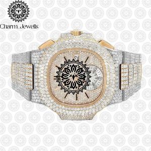 Charm Jewells Men's Luxury Stainless Steel Watch 40mm Case <b>Chronograph</b> Mechanical Movement Glass Dial Push Button Hidden Clasp - Product Image 4