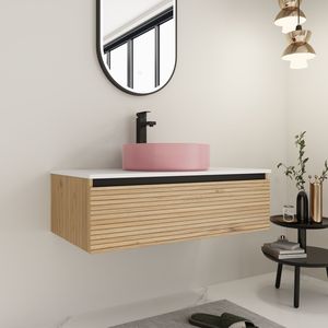 Meuble-lavabo mural de 36 pouces avec lavabo en céramique artistique rose et 1 tiroir à fermeture douce en contreplaqué (emballage KD) - Product Image 4