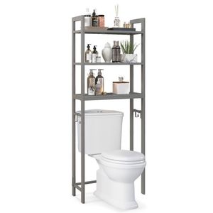 Scaffale Salvaspazio in Metallo da Posizionare Sopra il WC, Organizzatore per Bagno con Ganci per Piccoli Bagni - Product Image 1