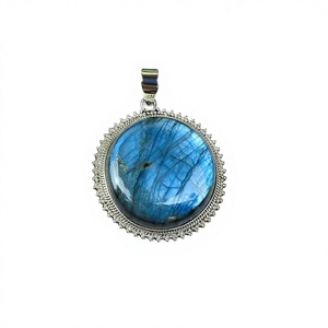 Natural <b>Labradorite</b> Gemstone 925 Sterling Silver Bezel Setting Round Charms Women's Party Jewelry Classic Krittika Jewelers - Product Image 1