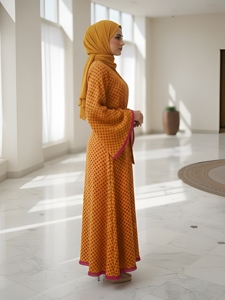 Abaya en coton pour femme, col rond, manches longues, longueur au sol, silhouette ample évasée, respirante, séchage rapide, légère, pour tenue décontractée ou de soirée - Product Image 3