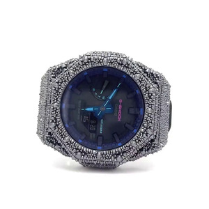Bisel Personalizado para GA 2100, Plata de Ley 925 con Piedras de Moissanita Negras, Certificado por Probador de Diamantes, Caja de Reloj Estilo Hip Hop - Product Image 2
