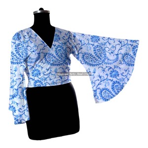 Top de algodón 100% suave, hecho a mano, con estampado indio, estilo wrap, al mejor precio para mujer, top de playa con estampado a mano. - Product Image 4