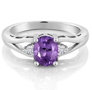 แหวนแต่งงานทรงรีประดับอเมทิสต์สำหรับผู้หญิง เงินแท้ 925 พลอยสีม่วงหรูหรา หินประจำเดือนกุมภาพันธ์ - Product Image 2