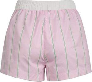 Shorts Casuales de Verano para Mujer, Cintura Alta, Patrón Bordado, Costuras en Contraste, Diseño a Rayas, Bolsillos, Cierre con Botones - Product Image 1