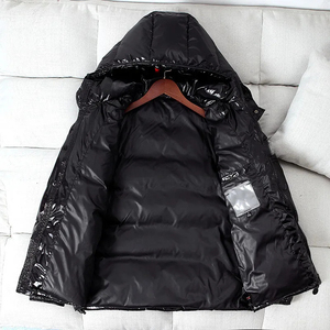 Wholesale Custom <b>Hooded</b> Winter Outerwear Glossy Puffer Jacket Private Label Shiny Down Streetwear Winter <b>Coat</b> Puffer Jacket - Product Image 5