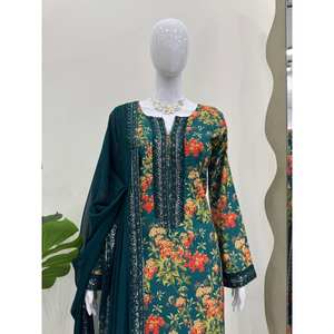 Diseñador Party Wear Top-Bottom y Dupatta Talla XL Hermoso y elegante - Product Image 4