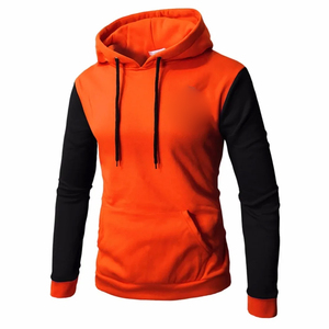 Sweat-shirt à capuche contrasté orange et noir pour homme, coupe classique, pull décontracté avec poche, tissu tricoté respirant, vêtement d'automne - Product Image 1