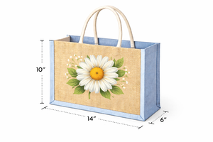 Bolso Tote Bohemio Bicolor Azul Claro Natural de Juco con Parte Superior Abierta, Ecológico y Reutilizable, de Yute y Algodón - Product Image 3