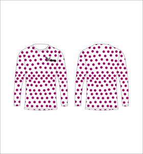 Maillot de sport personnalisé à manches longues en sublimation, léger, avec motif à pois blancs et magenta – Fournisseur de vêtements en gros - Product Image 1
