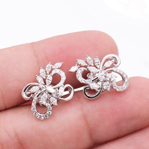 Wholesale 18k Solid White <b>Gold</b> Natural Marquise Round Diamond Floral Scroll Cluster Stud Earrings Memoria Jewels - Product Image 5