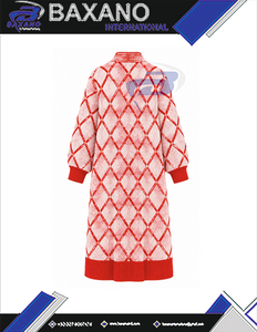 Delta | Sigma | Theta Sorority <b>Women's</b> Red White <b>Longline</b> Argyle Knit Duster <b>Cardigan</b> Open Front Mandarin Collar Winter Sweater - Product Image 5