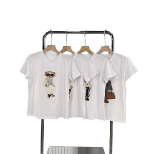 Camisetas de Manga Corta de Algodón Puro con Cuello Redondo y Bordado de Osito, Estilo Coreano, Novedad de Verano, Venta al por Mayor para Mujer - Product Image 1