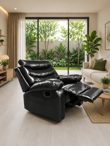 Sillón Reclinable de Cuero Sintético Negro, Mecanismo Manual, Sillón Individual Tapizado para Apartamento, Oficina, Hotel - Product Image 5