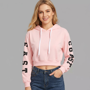 <b>Pink</b> Cropped <b>Hoodie</b> Women's Long Sleeve Letter Print Windproof Sweatshirt Winter Autumn Casual Wear Made in Bangladesh - Product Image 5