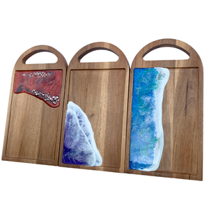 Bandeja de Servir de Madera Hecha a Mano con Incrustaciones de Resina con Diseño de Olas Oceánicas, Decoración de Cocina Estilo Costero - Product Image 3