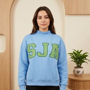 Damen Creme Rollkragen-Sweatshirt Grün SJA Buchstaben-Print Gestrickter Baumwoll-Pullover mit Fraternity-Chapter-Stickerei für College und Universität - Product Image 4