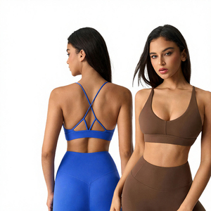 Soutien-gorge de sport sans couture pour femme, dos croisé, couleur unie, soutien moyen, respirant, séchage rapide, en Spandex et Polyester - Product Image 3