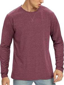 T-shirt à manches longues pour homme, gris, col rond, coupe classique, jersey uni décontracté, 220 grammes, coton respirant - Product Image 1