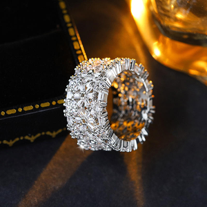Iced Out Moissanite Diamond <b>Ring</b> 925 <b>Silver</b> Wide Band Baguette Round Cut Luxury <b>Statement</b> <b>Ring</b> - Product Image 3