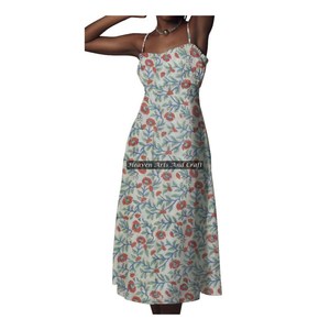 New Bohemian Floral Print Spaghetti Strap <b>Dress</b> <b>For</b> Spring/<b>Summer</b> Casual Wear Street Style Block Printing Logo On Back - Product Image 4