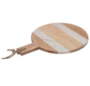 Planche à découper en marbre de haute qualité avec sangle en cuir, artisanat rond en pierre de marbre blanche - Product Image 4