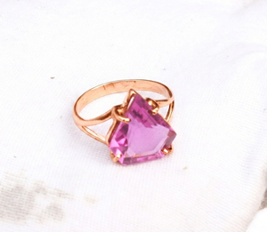 Pink Topaz Geometric <b>Statement</b> <b>Ring</b> Pure 925 Sterling Silver Rose & Yellow Gold Plated Handmade Women Jewelry for Christmas gift - Product Image 5