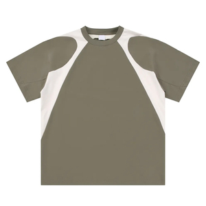 Custom Men's Streetwear T-shirt 100% Cotton Crew <b>Neck</b> Contrast Color Stitching <b>Light</b> Fleece Short-sleeved Front Silk Screen - Product Image 3