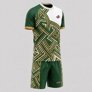 Ensemble d'uniformes de football unisexes personnalisés, col en V, manches courtes, sublimation, évacuation de l'humidité, respirant, 100% polyester, service OEM - Product Image 3