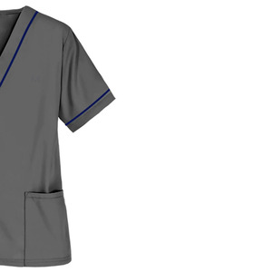 Haut de blouse médicale gris à manches courtes et col en V pour femme, avec poches et passepoil marine, uniforme d'infirmière d'hôpital - Product Image 6