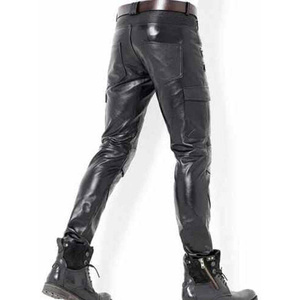 Pantalon en cuir et toile pour homme avec logo personnalisé, taille élastique, coupe droite, rayé, vente en gros - Product Image 3