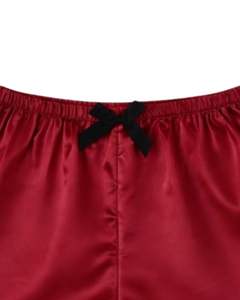 Ensemble de pyjama pour femme en satin rouge personnalisé, manches courtes, boutonné, style soie, deux pièces, ensemble de shorts de nuit, vêtements de détente - Product Image 6