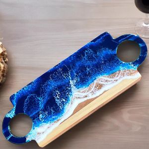 Plateau de service en bois massif éco-responsable avec résine époxy, logo personnalisé, grande assiette décorative pour hôtel, restaurant, cuisine, fournisseur - Product Image 2