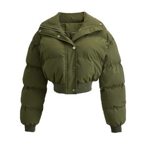 Premium Short Bubble <b>Quilted</b> Lightweight Women's Warm <b>Winter</b> Fashion Cropped Jacket Long Sleeve Puffer Design - Product Image 3