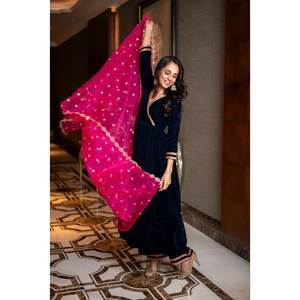 ชุดปาร์ตี้สวยสวมด้านบนและกางเกงมี dupatta ขนาด XL - Product Image 4