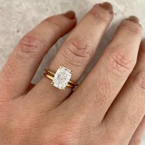 Luxury 3.15 CT Lab Grown Diamond VS+ Clarity IGI Certified Minimalist Engagement <b>Ring</b> 14K Yellow Gold Knife Edge Band - Product Image 6