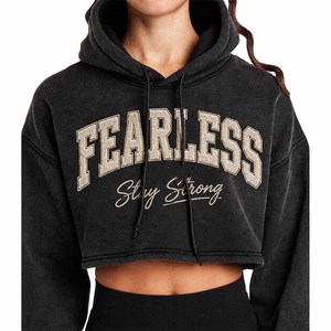 Winter <b>Cropped</b> <b>Zip</b> <b>up</b> Hoodie for Women | Oversized Fleece Sweatshirt with Front Logo | Trendy Fashion Hooded Top - Product Image 1