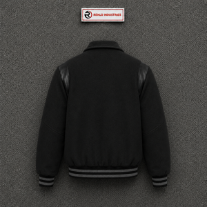 Blouson universitaire noir premium pour homme – Vêtement d'extérieur de luxe, couleur unie, col rabattu, coupe classique, décontracté, pour l'automne – PROMO - Product Image 6
