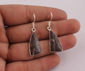 Pendientes Colgantes de Jaspe Azul Natural, Plata de Ley 925, Pendientes de Ágata Banda Azul Hechos a Mano, Proveedor Mayorista - Product Image 1
