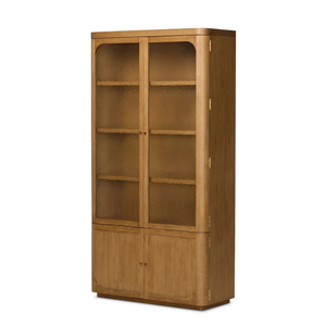<b>Modern</b> Wood Bookcase with Glass Doors 4 <b>Shelves</b> Storage Cabinet Living Room Furniture Midcentury Design - Product Image 3