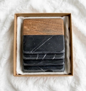Ensemble de dessous-de-verre rectangulaires en bois et pierre, tapis de table pour table basse, salon - Product Image 3