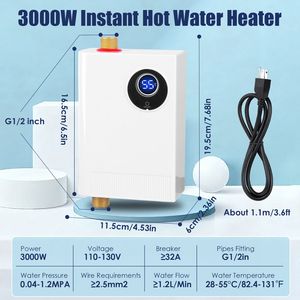 Calentador de Agua Eléctrico Instantáneo sin Tanque de 3000W con Mini Pantalla Digital para Cocina, RV, Fregadero y Baño - Product Image 2
