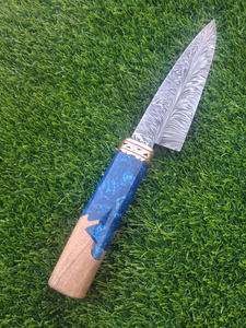 Cuchillo de Chef Burraq Jexmoo, Forjado a Mano en Acero de Damasco, Mango de Resina Azul, para Mano Derecha, Cuchillo de Cocina Tradicional - Product Image 5